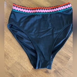 Women’s Boden High Waist Bikini Bottom Black w/ Ric Rac detail